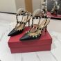 Valentino ROCKSTUD GRAINY LEATHER ANKLE STRAP PUMP
