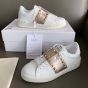 Valentino ROCKSTUD UNTITLED SNEAKER IN CALFSKIN LEATHER WITH METALLIC STRIPE