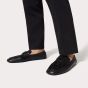 Valentino VLOGO SIGNATURE DRIVING SHOE IN CALFSKIN AND TOILE ICONOGRAPHE TECHNICAL FABRIC