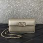 Valentino VLOGO SIGNATURE METALLIC GRAINY CALFSKIN WALLET WITH CHAIN