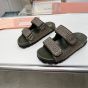 MIU MIU Raffia-effect woven fabric slides