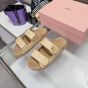 MIU MIU Raffia-effect woven fabric slides