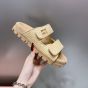 MIU MIU Raffia-effect woven fabric slides