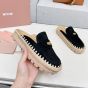 MIU MIU Suede and raffia flatform mules