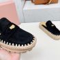 MIU MIU Suede and raffia flatform mules