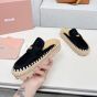 MIU MIU Suede and raffia flatform mules