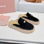 MIU MIU Suede and raffia flatform mules
