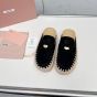 MIU MIU Suede and raffia flatform mules