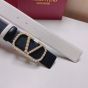 Valentino VLOGO SIGNATURE REVERSIBLE BELT IN SHINY CALFSKIN WITH PEARLS