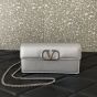 Valentino VLOGO SIGNATURE METALLIC GRAINY CALFSKIN WALLET WITH CHAIN