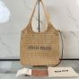 MIU MIU IVY raffia-effect and linen bag