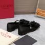 VALENTINO GARAVANI BOWJANE MARY-JANE SATIN BALLERINA WITH FRINGED EMBROIDERY
