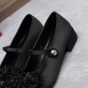 VALENTINO GARAVANI BOWJANE MARY-JANE SATIN BALLERINA WITH FRINGED EMBROIDERY