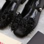 VALENTINO GARAVANI BOWJANE MARY-JANE SATIN BALLERINA WITH FRINGED EMBROIDERY