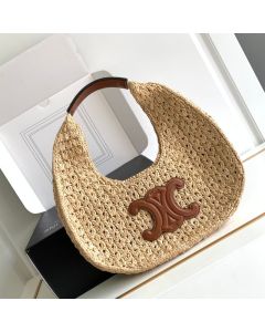 CELINE CLASSIC PANIER HOBO BAG IN RAFFIA AND CALFSKIN