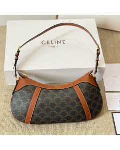 CELINE STRIPED HOBO IN TRIOMPHE CANVAS & CALFSKIN