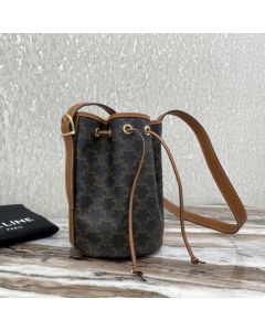 Celine SMALL DRAWSTRING BAG IN TRIOMPHE CANVAS AND CALFSKIN