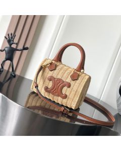 Celine SMALL BOSTON CUIR TRIOMPHE IN WICKER AND CALFSKIN