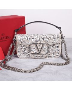 Valentino SMALL LOCÒ SHOULDER BAG WITH CRYSTALS