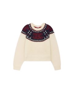 Celine embroidered crew neck sweater in fair isle wool