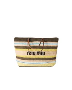 MIU MIU Raffia-effect woven tote bag