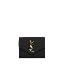 YSL CASSANDRE MATELASSÉ compact tri fold wallet in grain de poudre leather