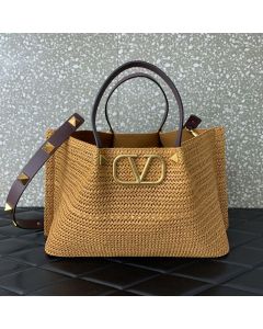 Valentino MEDIUM SHOPPING BAG IN SYNTHETIC RAFFIA