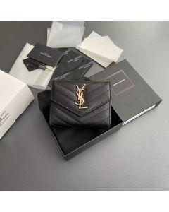 YSL CASSANDRE MATELASSÉ compact tri fold wallet in grain de poudre leather