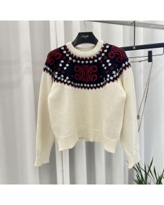 Celine embroidered crew neck sweater in fair isle wool