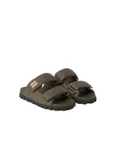 MIU MIU Raffia-effect woven fabric slides