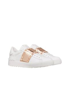Valentino ROCKSTUD UNTITLED SNEAKER IN CALFSKIN LEATHER WITH METALLIC STRIPE