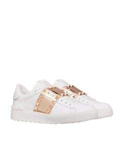 Valentino ROCKSTUD UNTITLED SNEAKER IN CALFSKIN LEATHER WITH METALLIC STRIPE