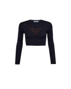 Prada Cropped silk sweater with logo