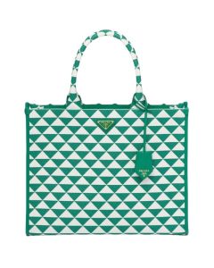 Large Prada Symbole embroidered fabric handbag