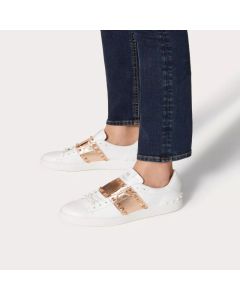Valentino ROCKSTUD UNTITLED SNEAKER IN CALFSKIN LEATHER WITH METALLIC STRIPE