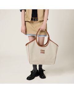 MIU MIU IVY canvas and leather tote bag