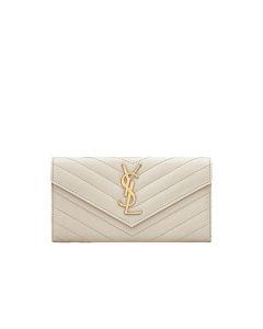 YSL CASSANDRE MATELASSÉ LARGE FLAP WALLET IN GRAIN DE POUDRE LEATHER