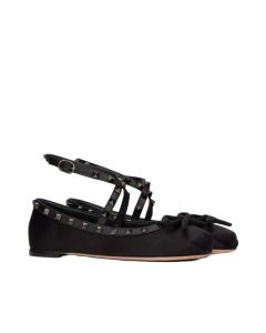Valentino ROCKSTUD SATIN BALLERINA WITH TONE-ON-TONE STUDS