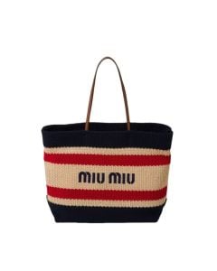 MIU MIU Raffia-effect woven tote bag