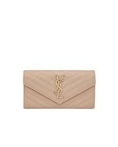 YSL CASSANDRE MATELASSÉ LARGE FLAP WALLET IN GRAIN DE POUDRE LEATHER