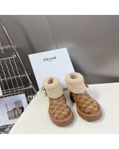 CELINE BULKY CROPPED TRIOMPHE BOOT in SUEDE STAMPED CALFSKIN AND SHEARLING
