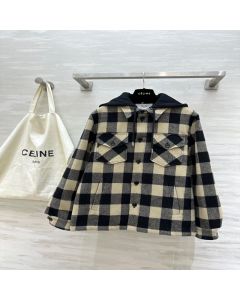 Celine hooded overshirt in check wool