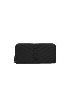 YSL CASSANDRE MATELASSÉ ZIP AROUND WALLET IN GRAIN DE POUDRE LEATHER