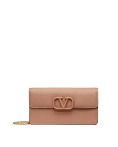 Valentino VLOGO SIGNATURE GRAINY CALFSKIN WALLET WITH CHAIN