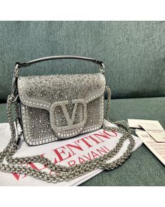 SMALL VALENTINO GARAVANI LOCÒ SHOULDER BAG WITH RHINESTONES