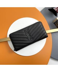 YSL CASSANDRE MATELASSÉ ZIP AROUND WALLET IN GRAIN DE POUDRE LEATHER