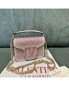 SMALL VALENTINO GARAVANI LOCÒ SHOULDER BAG WITH RHINESTONES
