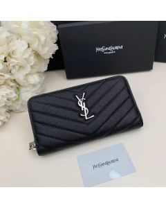 YSL CASSANDRE MATELASSÉ ZIP AROUND WALLET IN GRAIN DE POUDRE LEATHER