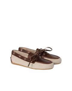 MIU MIU Canvas and bleached leather boat shoes