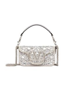 Valentino SMALL LOCÒ SHOULDER BAG WITH CRYSTALS